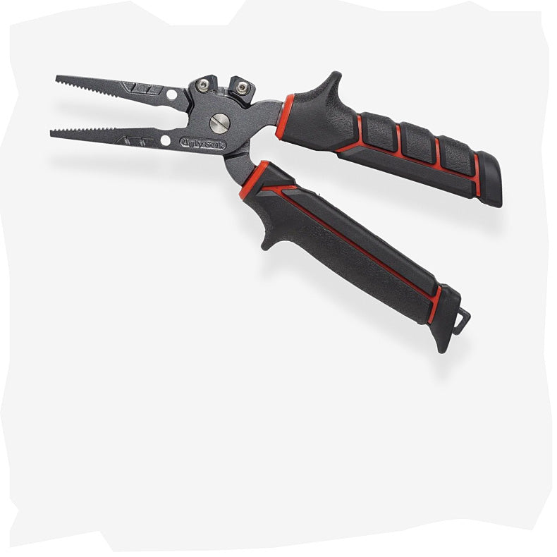 Black and red pliers on a white background
