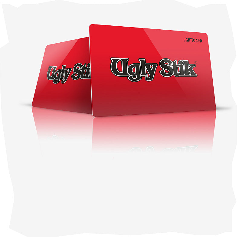 Red 'Ugly Stik' gift card on a white background