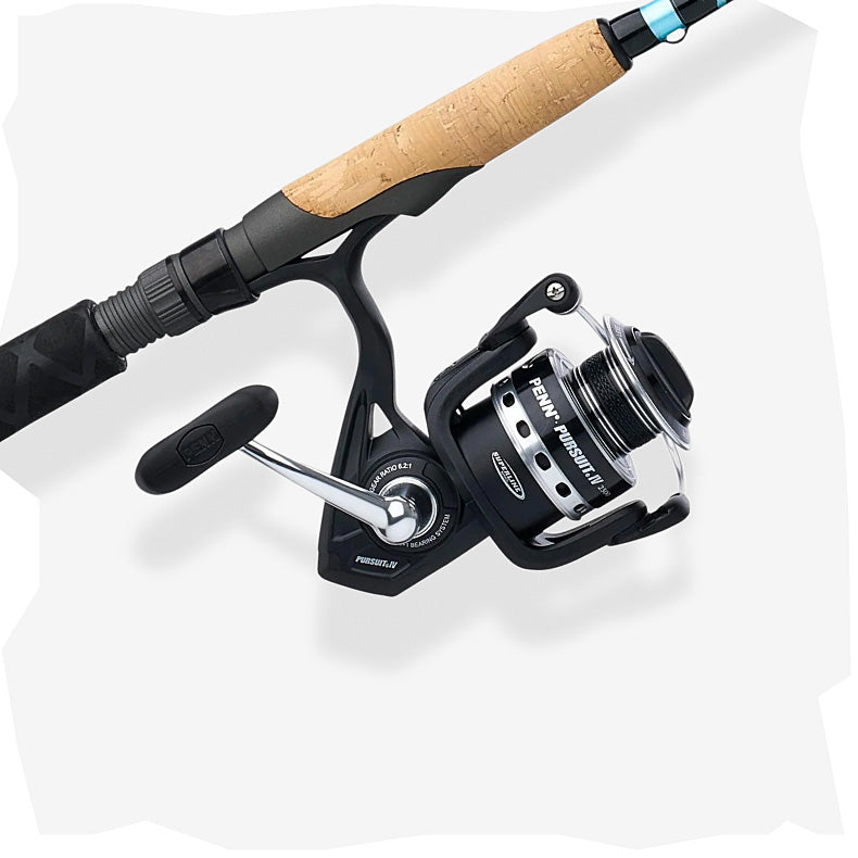Fishing rod and reel set on a white background