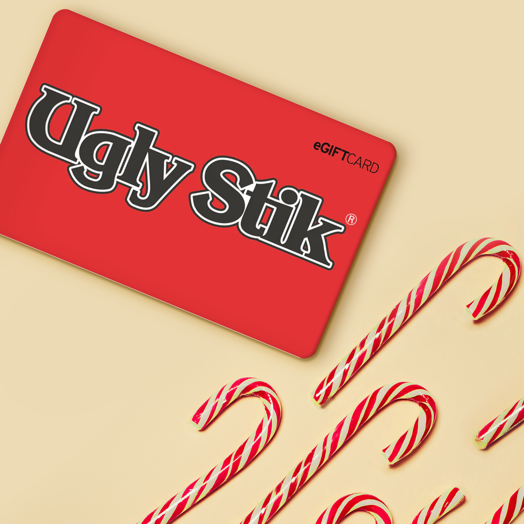 Red Ugly Stik Gift Card with candy canes